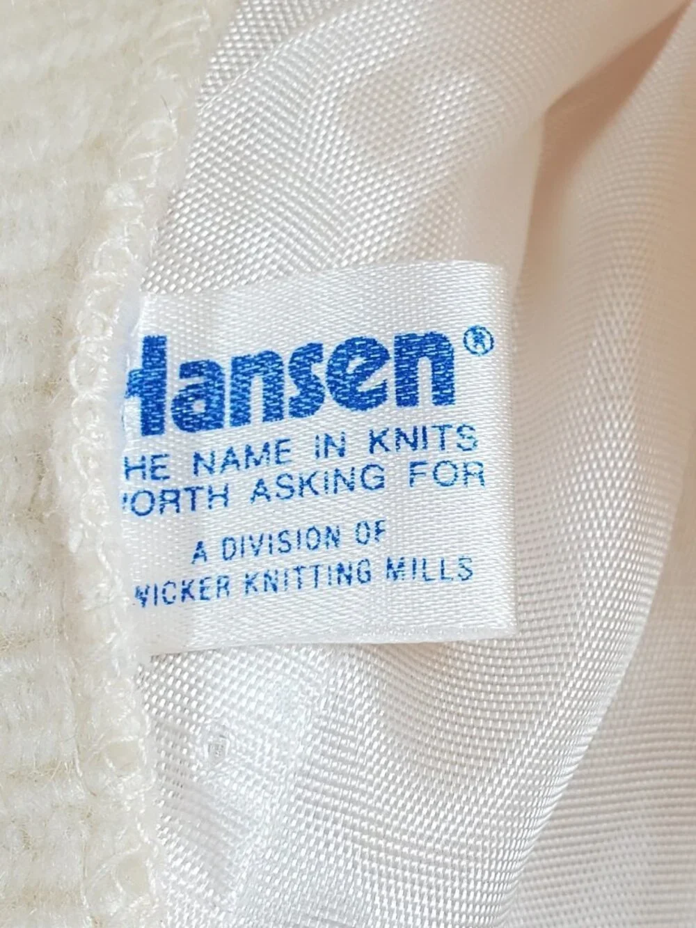 Vintage Hansen Knit Cloche Bucket Hat Cream Ivory Braided Trim Lined USA Made